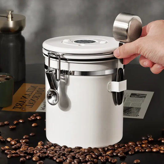 Stainless Steel Storage Tank for Coffee Beans, Tea, and Milk Powder with Scoop and Exhaust System
