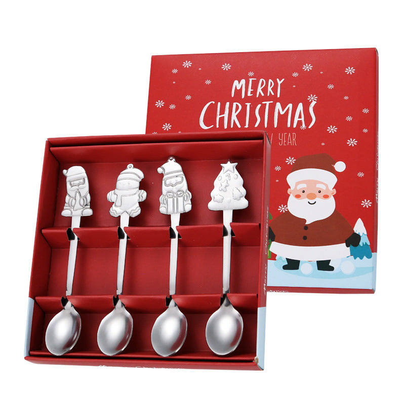 Stainless Steel Tableware Cartoon Gingerbread Man Coffee Spoon Christmas Spoon Gift Box