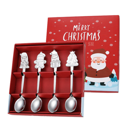 Stainless Steel Tableware Cartoon Gingerbread Man Coffee Spoon Christmas Spoon Gift Box