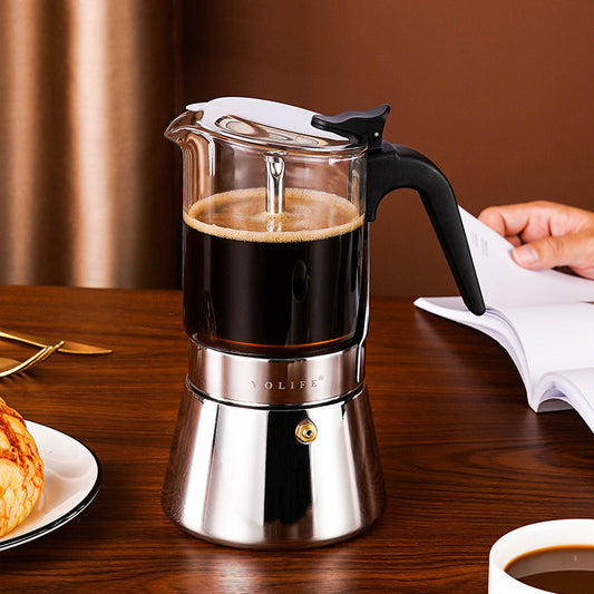 Stovetop Espresso Maker - Steel Glass Coffee Mocha Pot