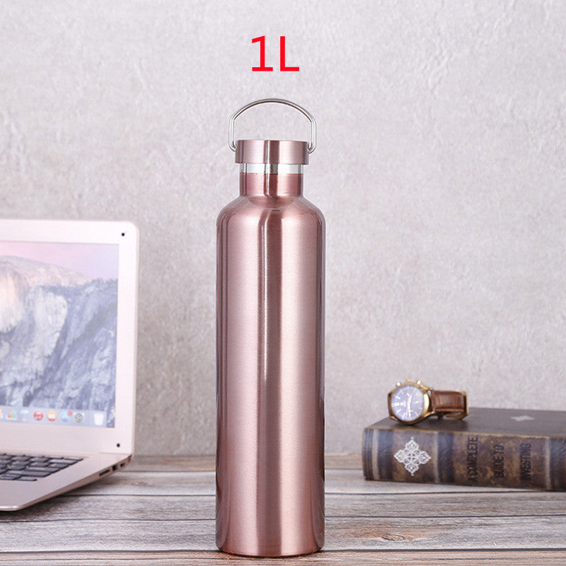 Large-capacity Sports Bottle with 304 Rose Gold Stainless Steel Vacuum Flask and All-Steel Lid