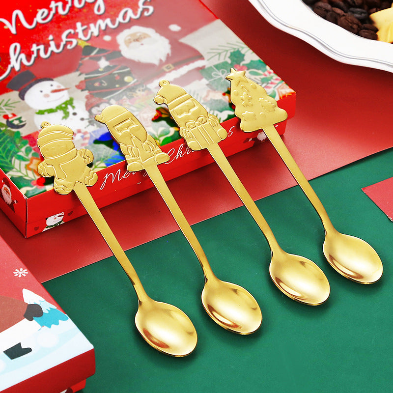 Stainless Steel Tableware Cartoon Gingerbread Man Coffee Spoon Christmas Spoon Gift Box