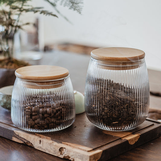 Vertical Bamboo Glass Storage Jar with Airtight Seal for Effortless Organization