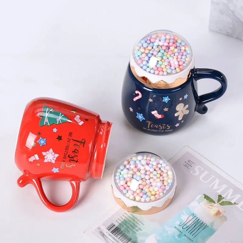 Christmas Mug Set with Lid and Spoon