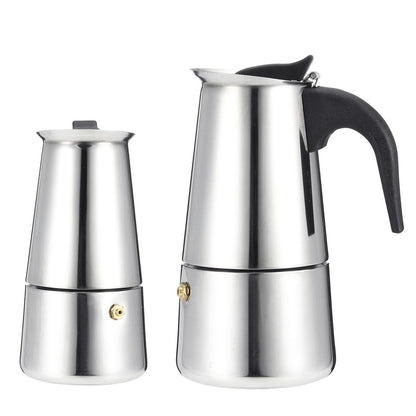 Stainless Steel Moka Pot Coffee Maker with Compact Electric Stove for Perfect Brews