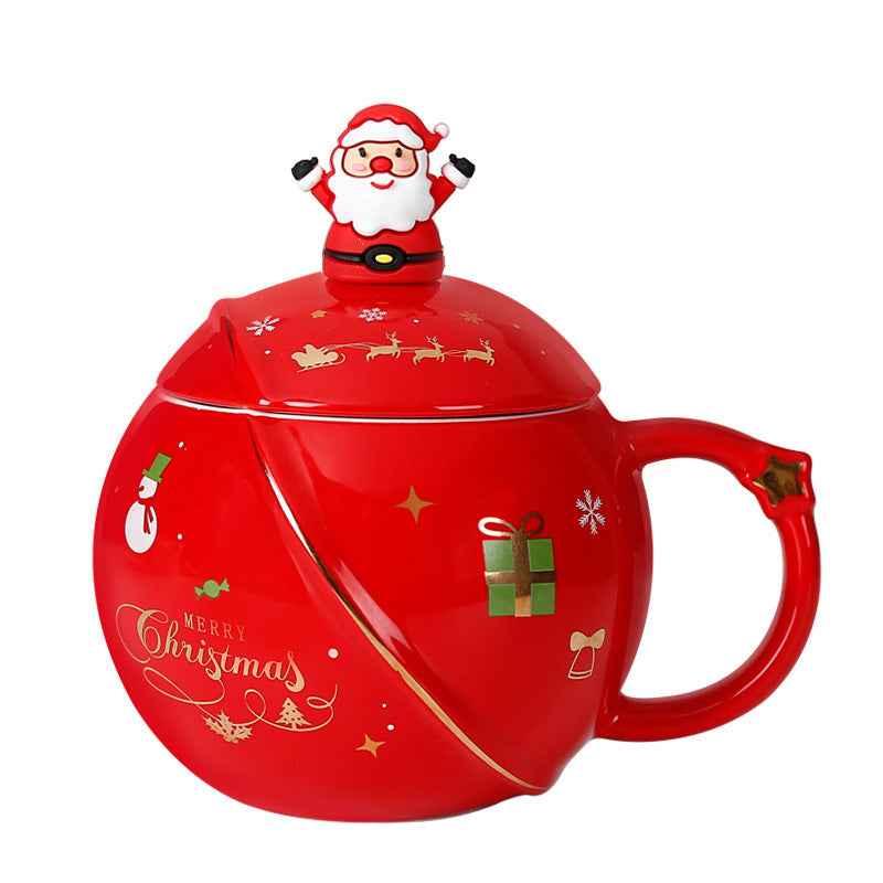 Christmas Mug Ceramic Cartoon With Lid Spoon Mug Large Capacity