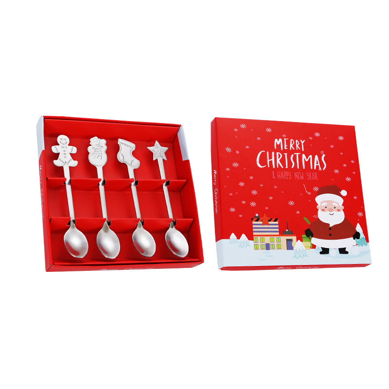 Creative Coffee Holiday Gift Box Stainless Steel Christmas Tableware Spoon