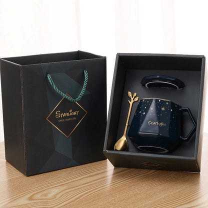 Gift Box Ceramic Mug with Lid and Spoon