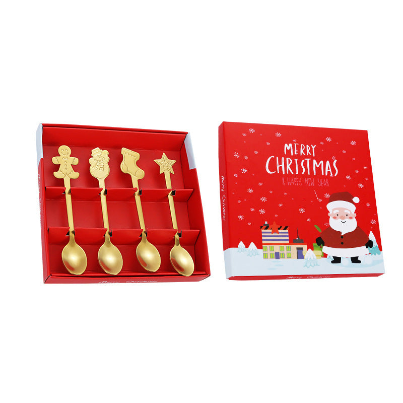 Creative Coffee Holiday Gift Box Stainless Steel Christmas Tableware Spoon