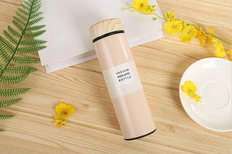 Stainless Steel Vacuum Flask Creative Fashion Cute Wood Grain Cover