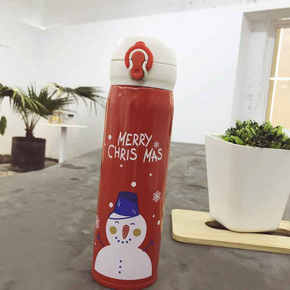 Stainless Steel Christmas Mug Cartoon Snowman Bouncing Cover Water Cup