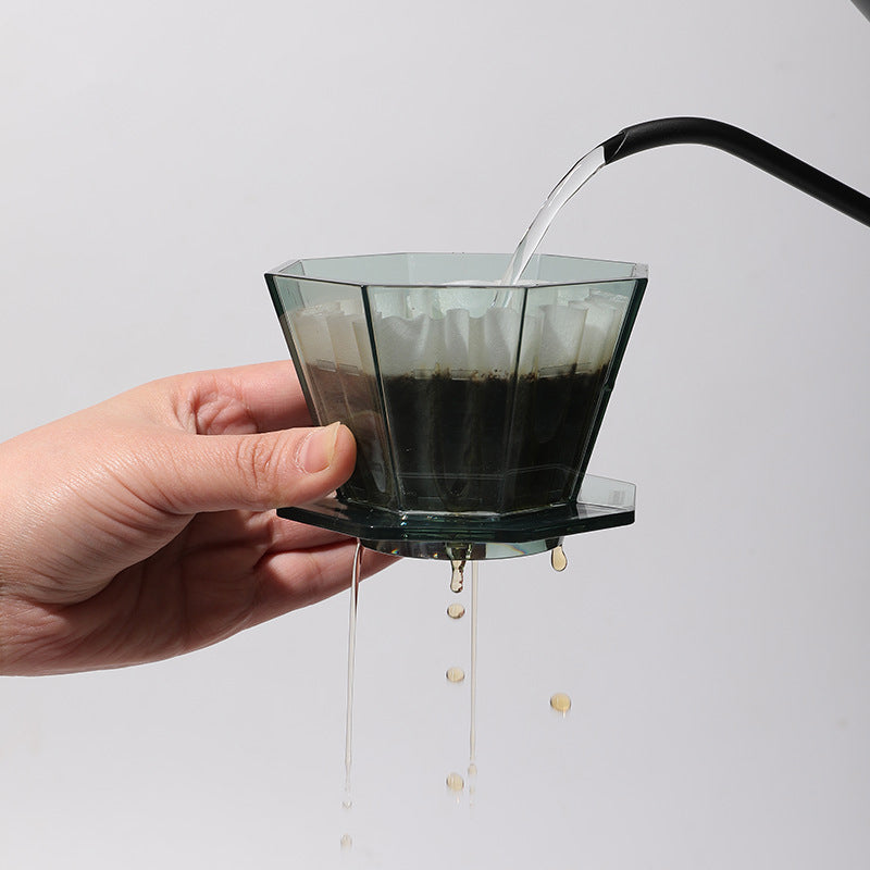 ctagonal pour-over coffee dripper, translucent green. Modern and elegant coffee filter cone for pour-over brewing. Shop now