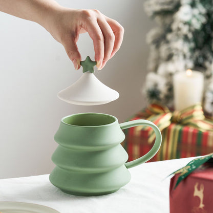 Creative Large Christmas Tree Ceramic Mug With Lid