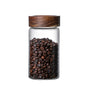 Acacia Wood Storage Tank with Glass Lid and Threaded Seal for Kitchen Organization