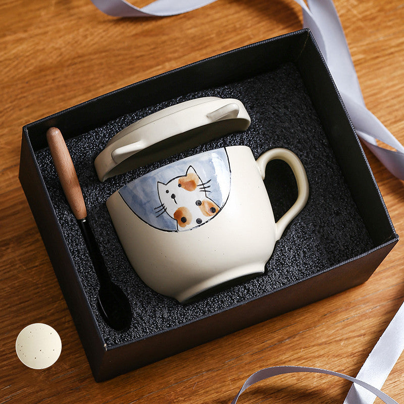 Ceramic Cup Gift Set with Lid, Large Capacity and Spoon Set in Gift Box
