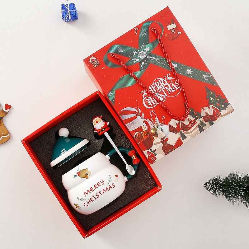 Christmas Ceramic Covered Spoon Large Capacity Mug Set