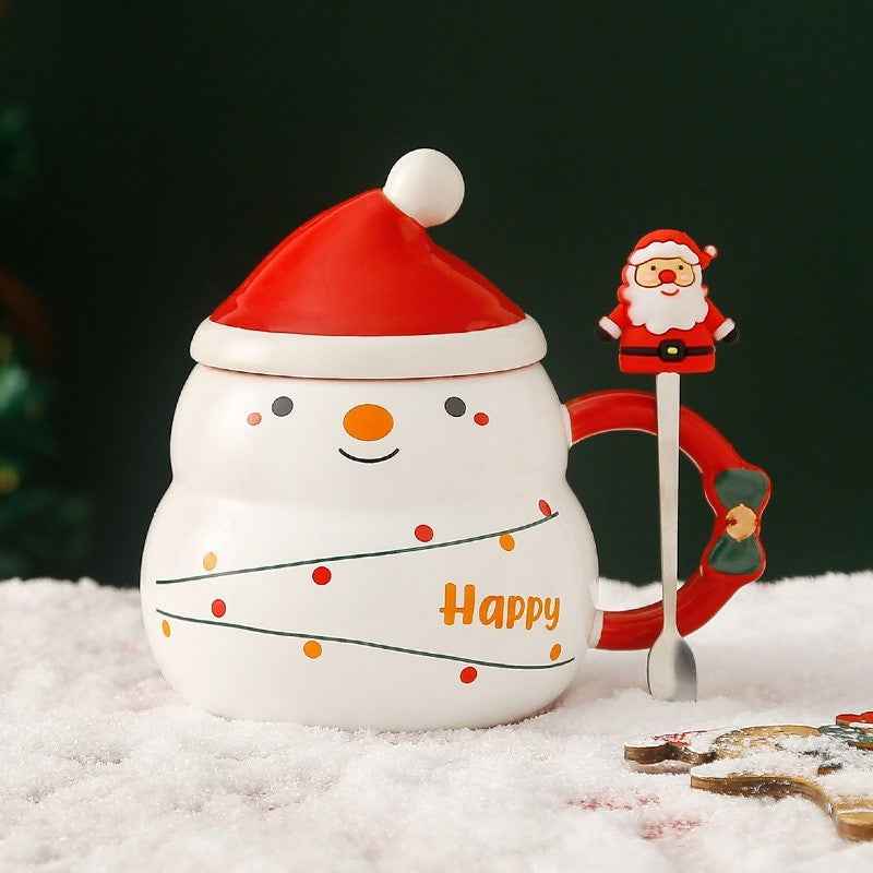 Christmas Ceramic Covered Spoon Large Capacity Mug Set