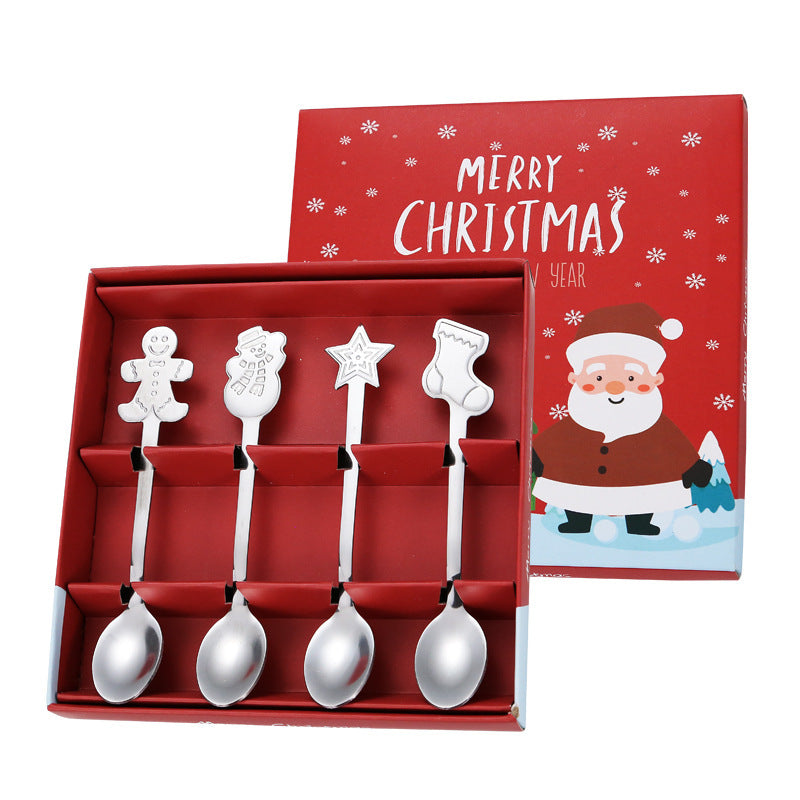 Stainless Steel Tableware Cartoon Gingerbread Man Coffee Spoon Christmas Spoon Gift Box
