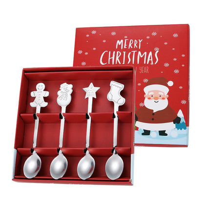 Stainless Steel Tableware Cartoon Gingerbread Man Coffee Spoon Christmas Spoon Gift Box