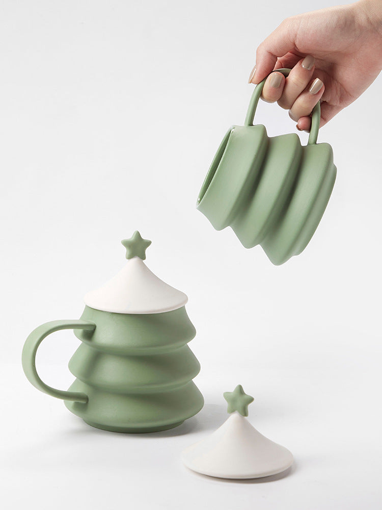 Creative Large Christmas Tree Ceramic Mug With Lid