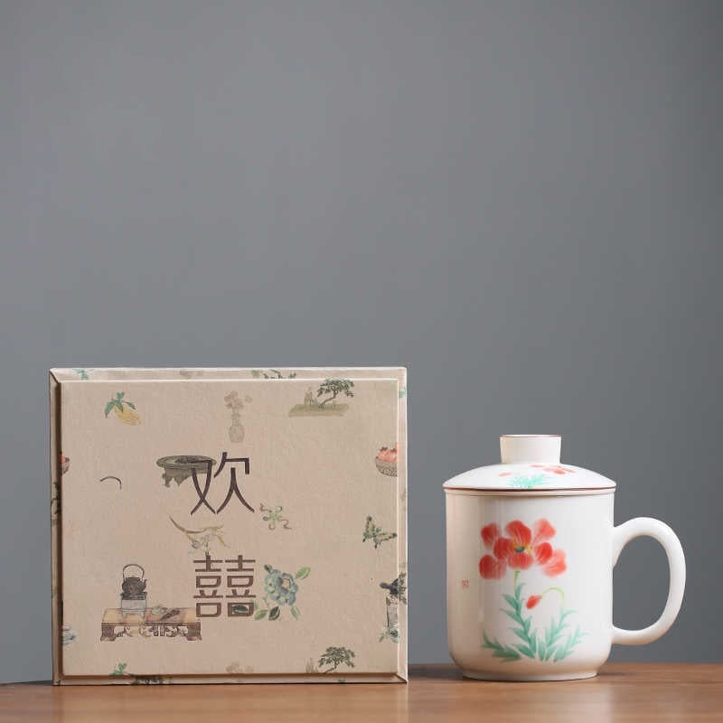 Hand Painted Fusang Mug with Lid - Unique Artisan Ceramic Household Drinkware