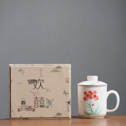 Hand Painted Fusang Mug with Lid - Unique Artisan Ceramic Household Drinkware