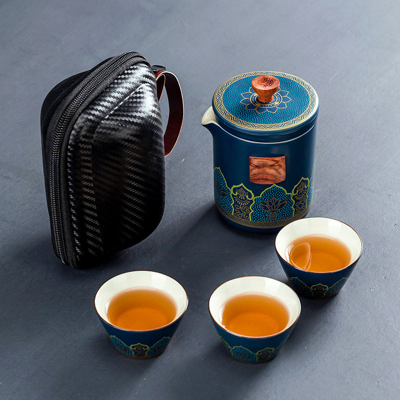 Ceramic Portable Travel Tea Set Gift Box