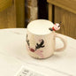 Cartoon Milk Cup With Lid Spoon Ceramic