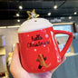 Christmas Ceramic Cup Mug With Cover With Spoon Coffee Cup