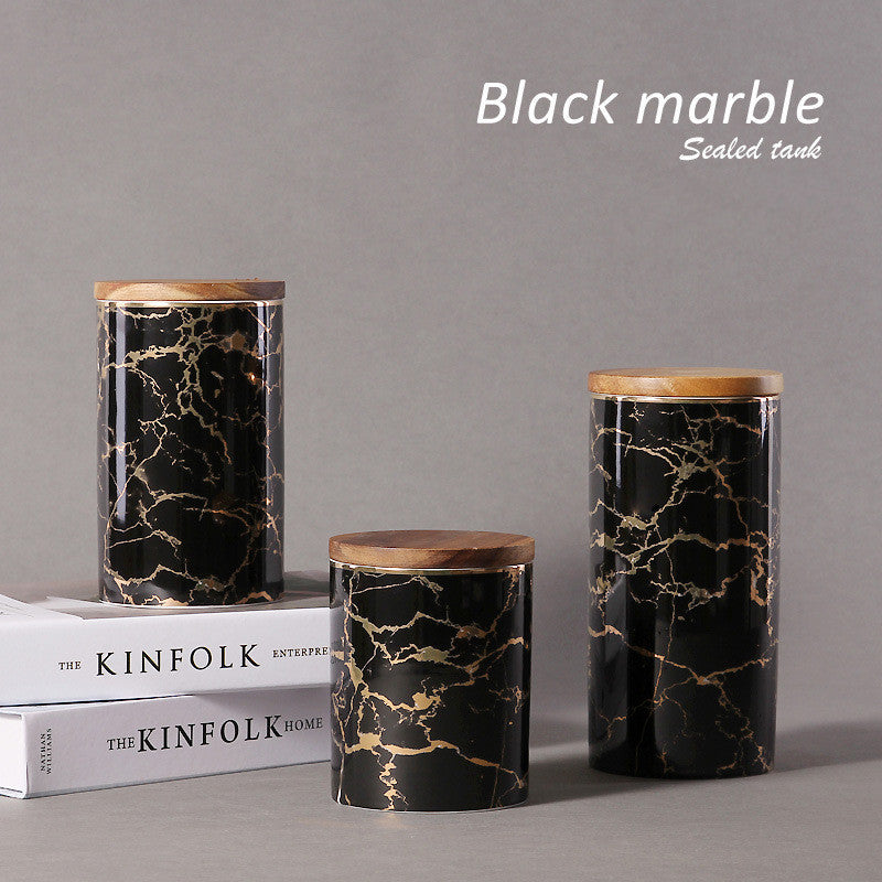 Ceramic Coffee Beans Storage Box - Stylish Marble Grain Design for Functional Organization