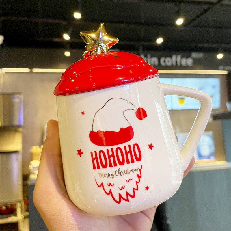 Christmas Ceramic Cup Mug With Cover With Spoon Coffee Cup