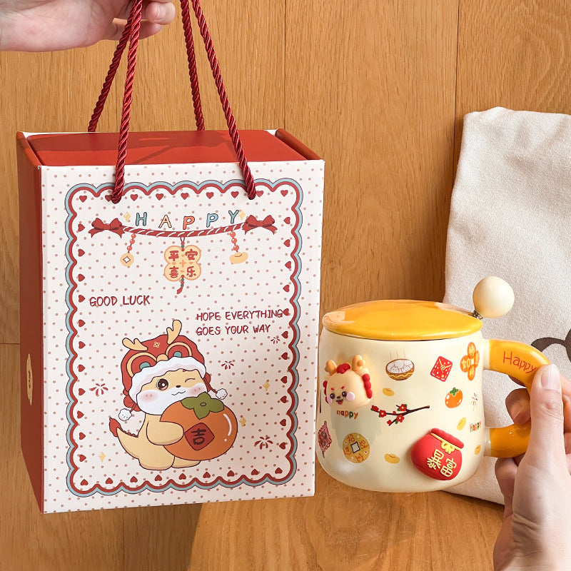 Good-looking Ceramic With Cover Spoon Hand Gift Couple Coffee Cup