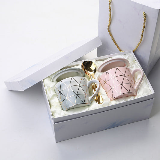 European Marbled Gold Rim Mug Set - Elegant Gift Box Coffee Cups for Special Occasions
