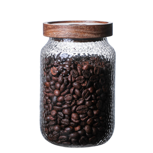 Scandinavian Glass Canister with Acacia Wood Lid for Elegant Storage
