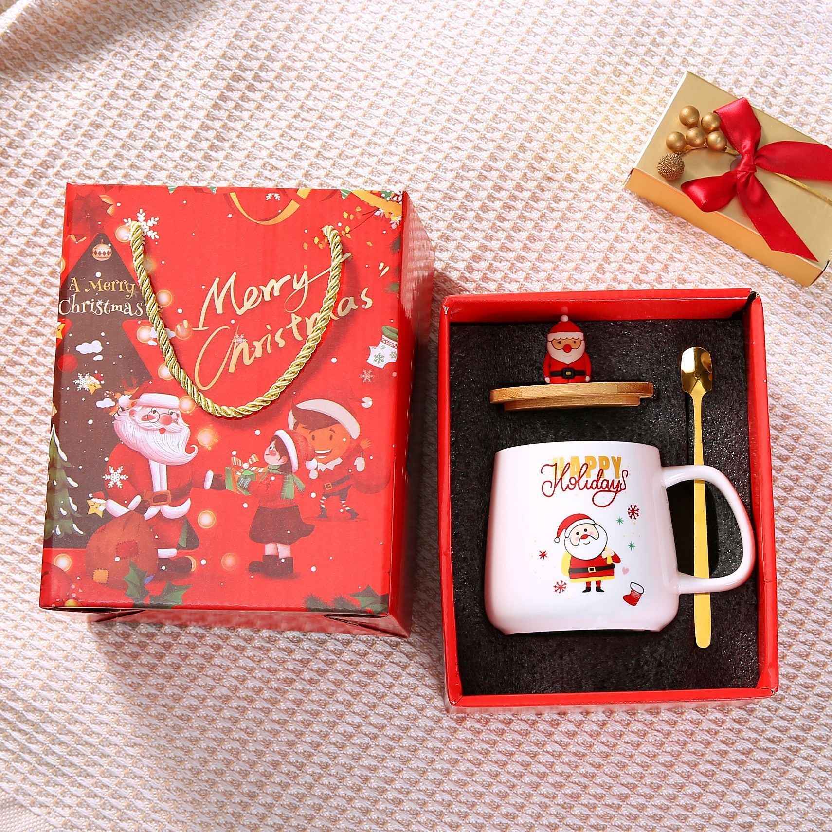 With Cover Spoon Santa Claus Gift Christmas Ceramic Cup Set