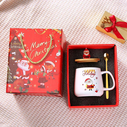 With Cover Spoon Santa Claus Gift Christmas Ceramic Cup Set