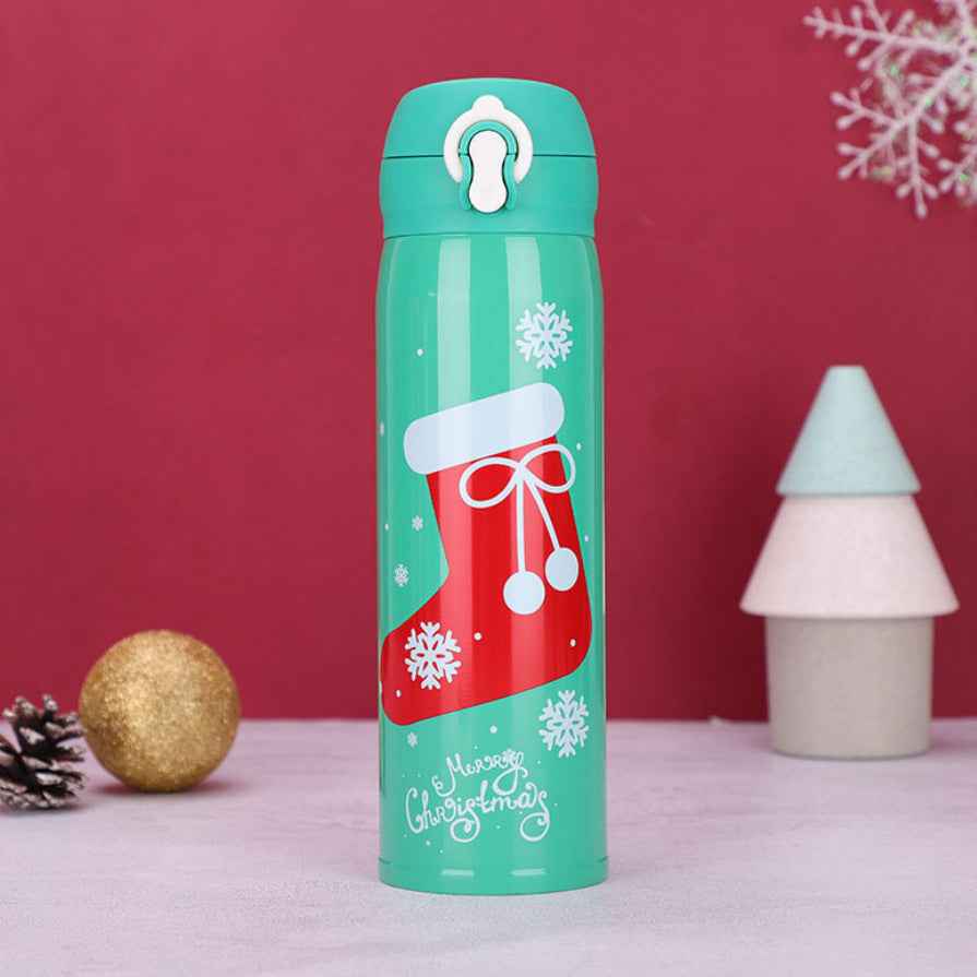 Stainless Steel Christmas Mug Cartoon Snowman Bouncing Cover Water Cup