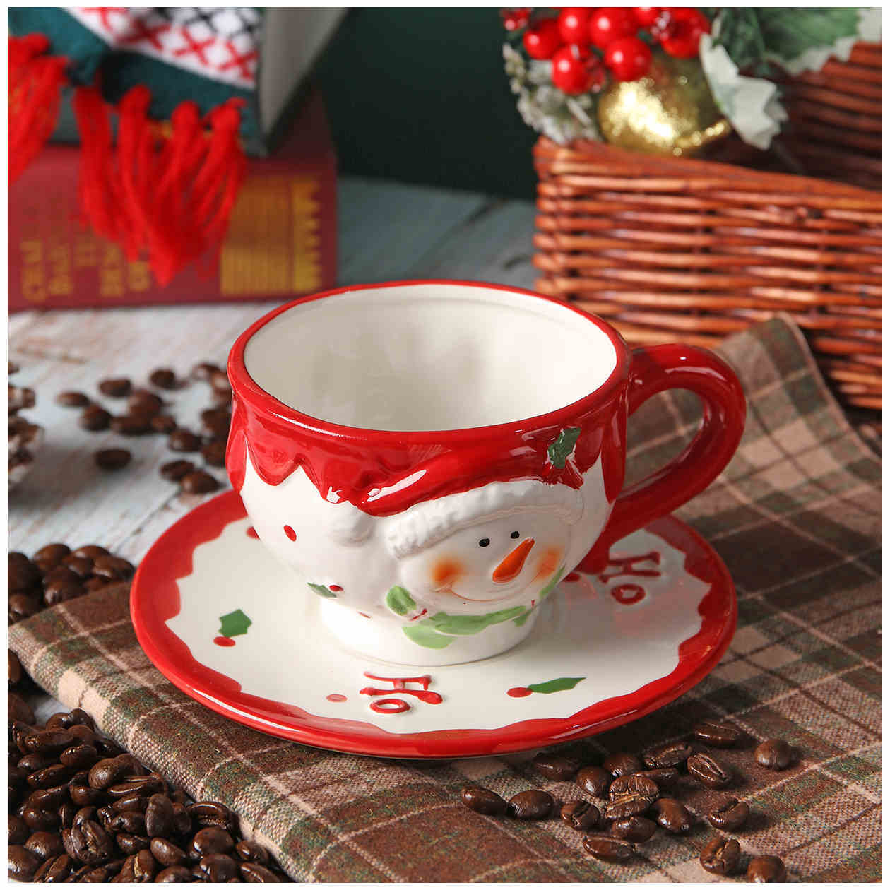 Three-dimensional Hand-painted Santa Claus Ceramic Coffee Set Suit