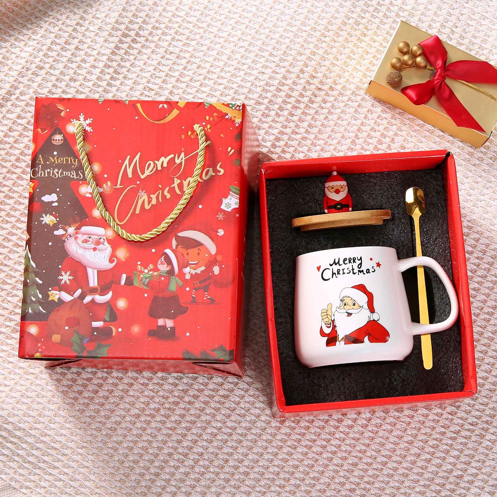 With Cover Spoon Santa Claus Gift Christmas Ceramic Cup Set