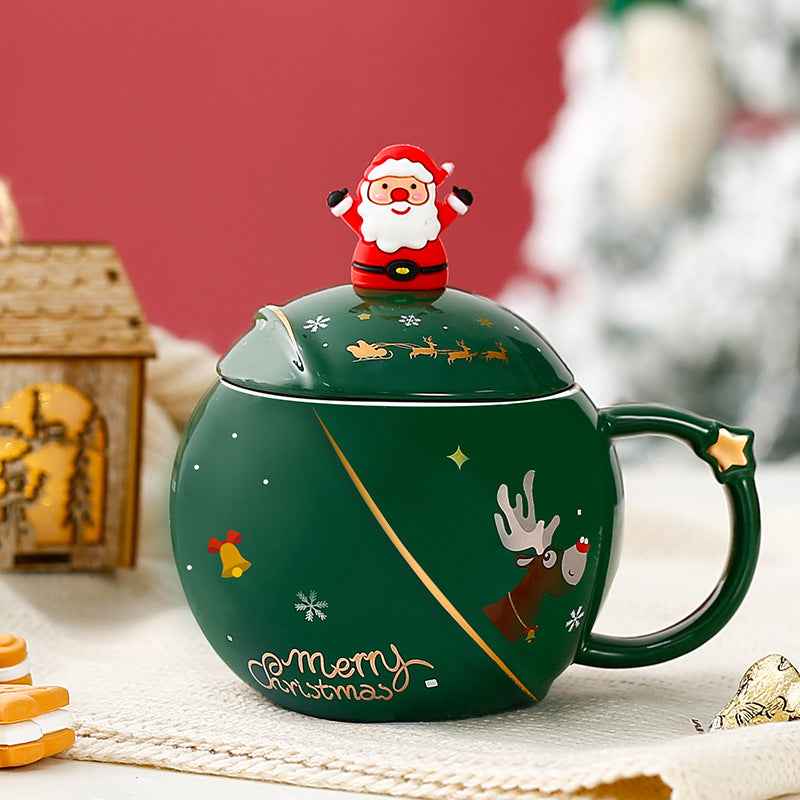 Christmas Mug Ceramic Cartoon With Lid Spoon Mug Large Capacity