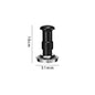 Dimensions of a black adjustable coffee tamper: 10cm tall, 51mm diameter base with patterned base design.