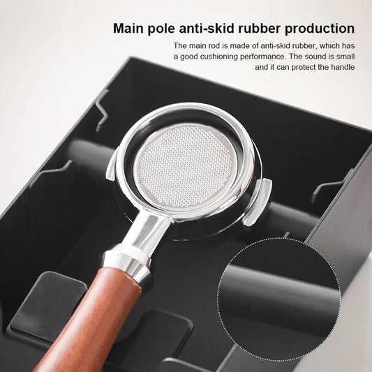 All-in-one wooden espresso tamping station and knock box for home coffee lovers. Shop now!